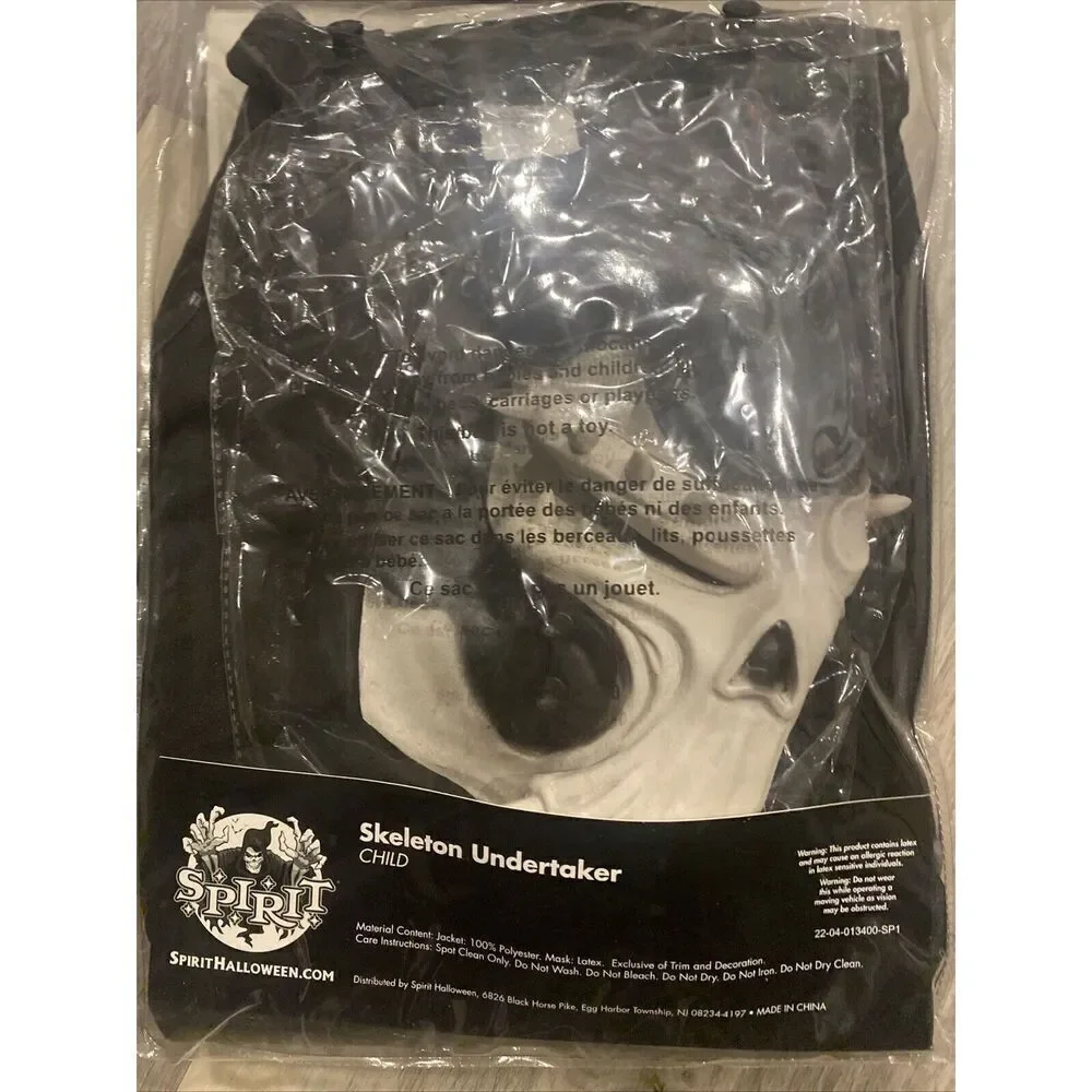Spirit Halloween Skeleton Undertaker Child Youth Large 12-14 Kids Cosplay New